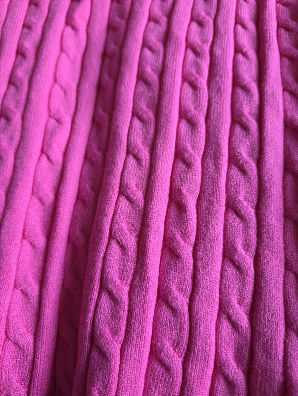 Cable Knit Sweater Short Sleeve Polo Top V Neck Bright Hot Pink Sz L - Picture 4 of 6